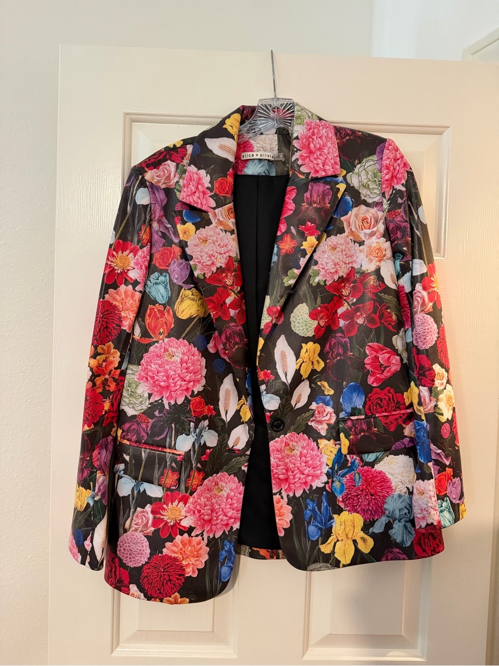 Alice + Olivia Black Floral Notch-Lapel Blazer - Picture 1 of 4